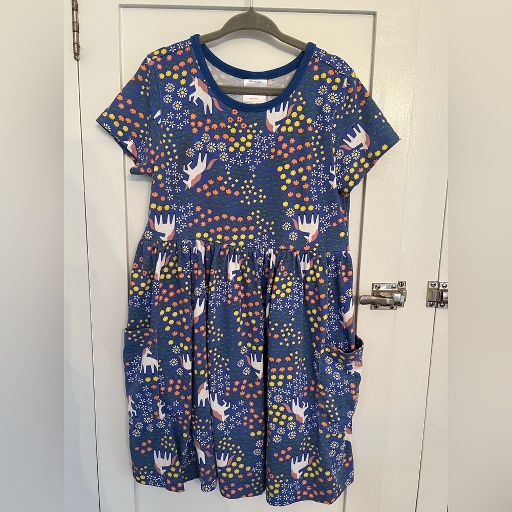 Hanna Andersson Unicorn Garden Playground Dress with Pockets Blue Size 110 (5)